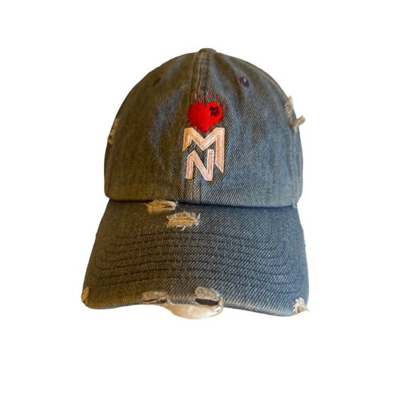 KBETHOS Distressed Denim Cap With Heart M N Embroidery Adjustable - Picture 1 of 6